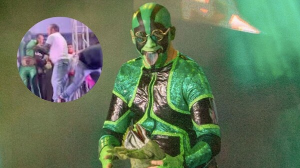 Un fanático cae de la arena durante un show de lucha libre