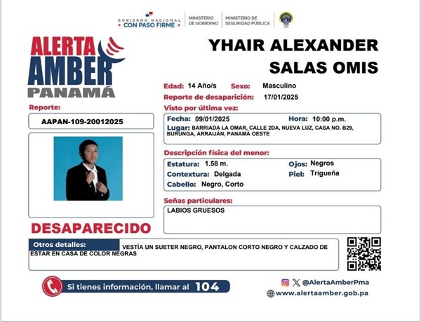Amber Alert for Yhair Alexander Salas