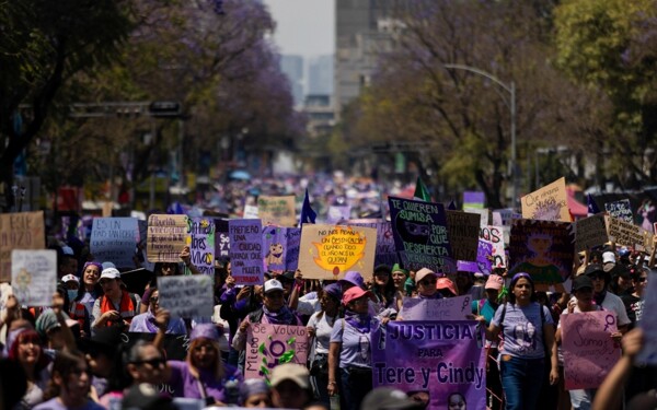 Thousands of women march in Mexico City against violence